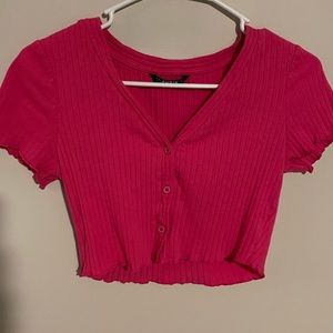 pink button up crop top